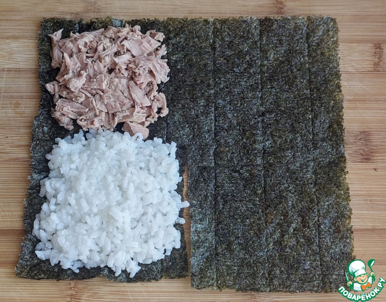 Суши-сэндвич с тунцом и имбирём